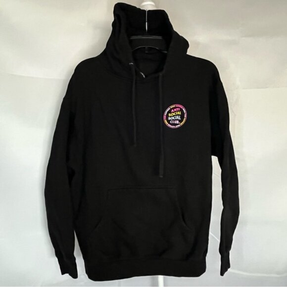 Anti Social Social Club Hoodie Sweatshirt Black w/Pink, Yellow Blue Circle Large - Picture 3 of 7